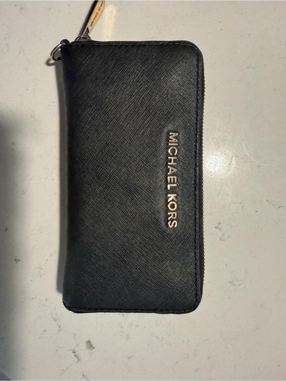Michael Kors Black Saffiano Zip Wallet with Gold Logo